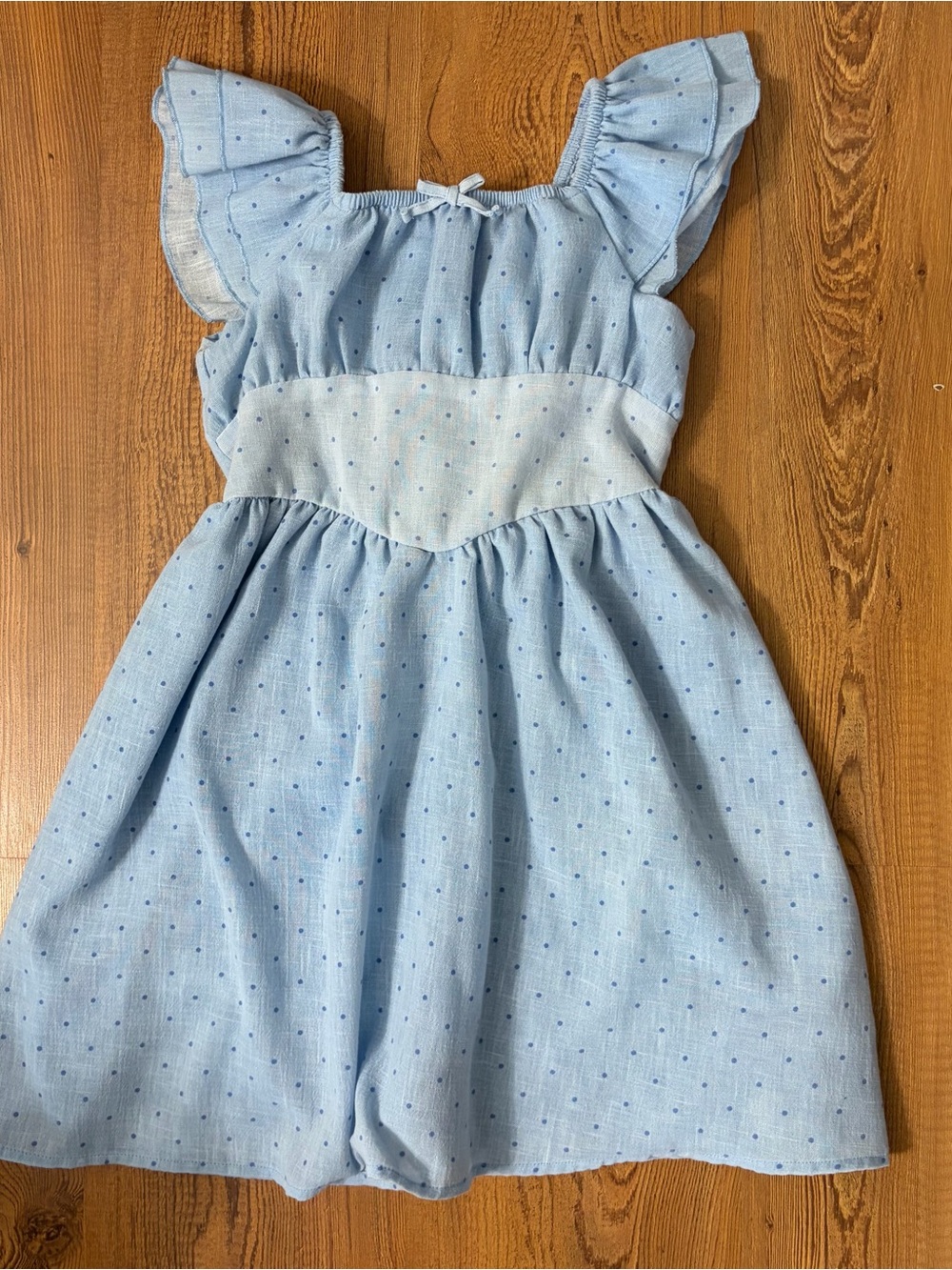 Derek Heart Light Blue Dot-Print Ruffle Sleeve Dress size 7 feminine